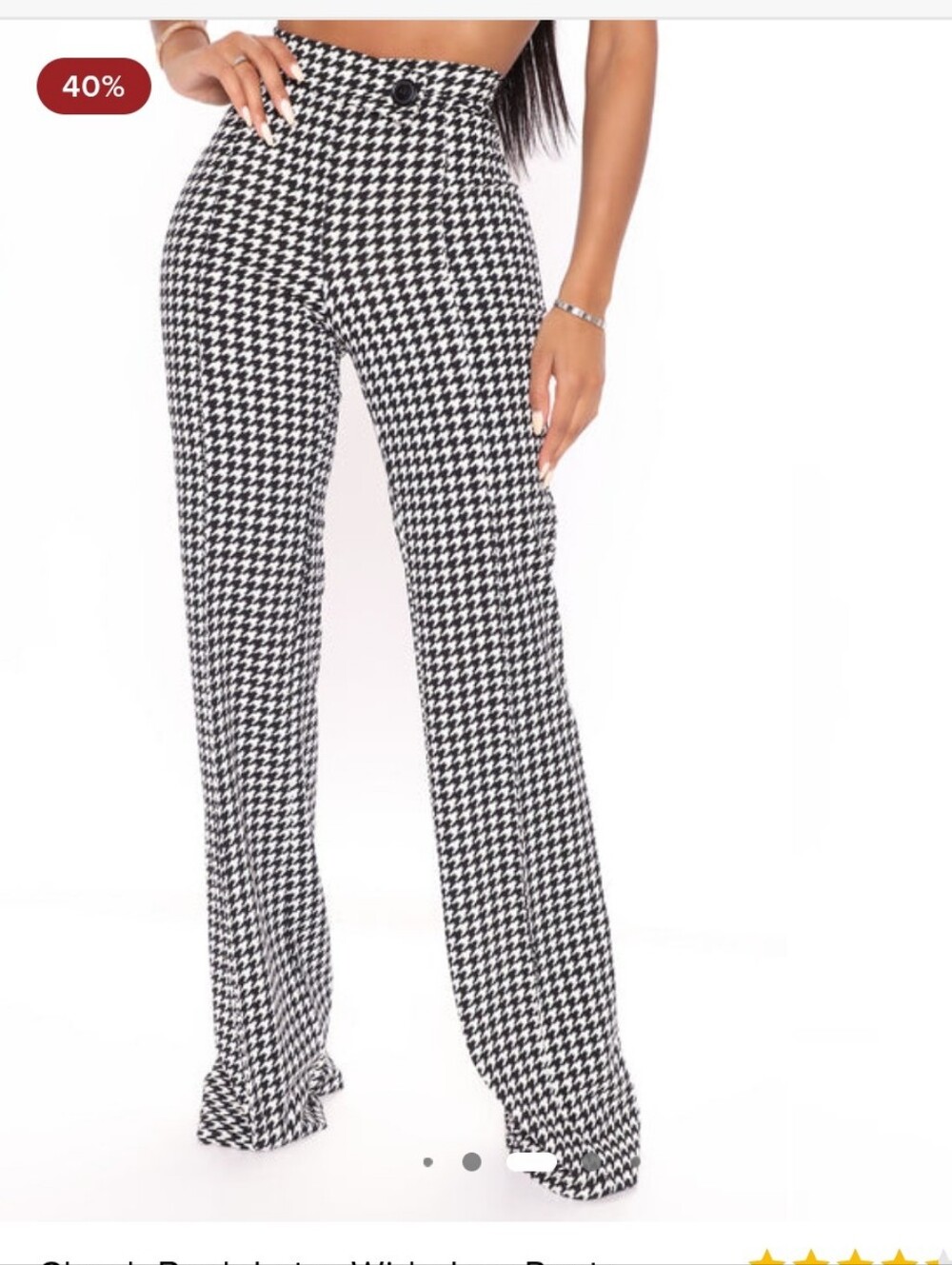 High-Waist Houndstooth Wide-Leg Pants - Black & White Check Back Later Pants